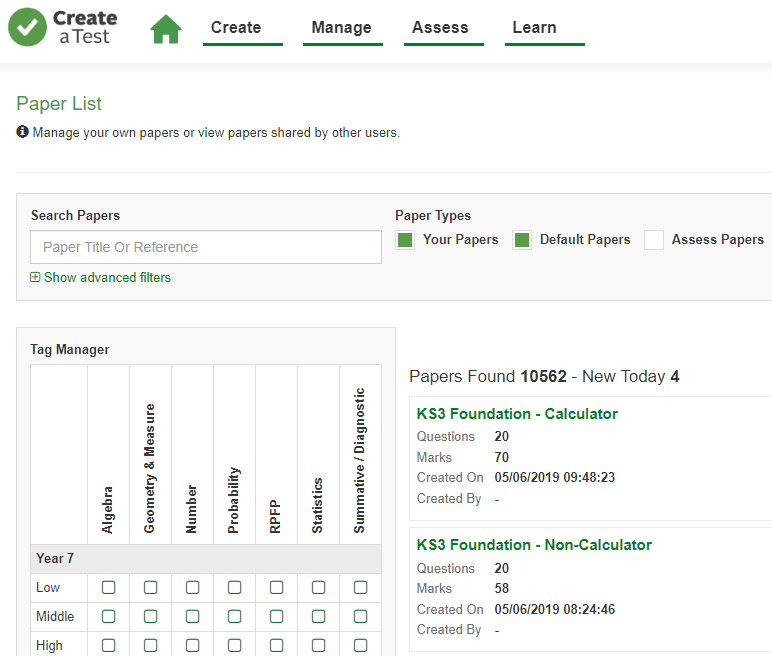 Create A Test Paper List